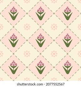 Floral ornament with geometric elements, seamless pattern.