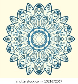 Floral Ornament In Geometric Style. Vector Illustration. Oriental Pattern. Indian, Moroccan, Mystic, Ottoman Motifs. Anti-Stress Therapy Pattern. Blue, milk color.