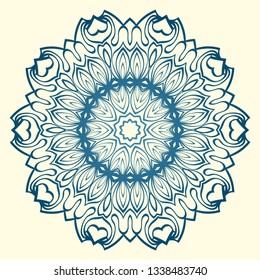 Floral Ornament In Geometric Style. Vector Illustration. Oriental Pattern. Indian, Moroccan, Mystic, Ottoman Motifs. Anti-Stress Therapy Pattern. Blue, milk color.