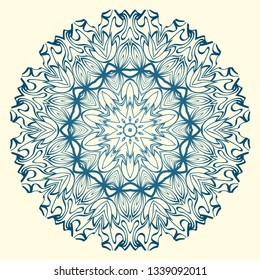Floral Ornament In Geometric Style. Vector Illustration. Oriental Pattern. Indian, Moroccan, Mystic, Ottoman Motifs. Anti-Stress Therapy Pattern. Blue, milk color.