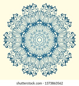Floral Ornament In Geometric Style. Vector Illustration. Oriental Pattern. Indian, Moroccan, Mystic, Ottoman Motifs. Anti-Stress Therapy Pattern. Blue, milk color.