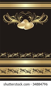 Floral ornament with gold hearts. Background for wrapping. Vector