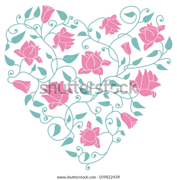 floral ornament heart: elegant postcard and
invitation with rose