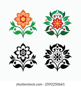 Floral ornament icon set vector art illustrations.