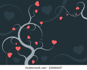 Floral ornament illustration with hearts for Valentine's Day. Love background with copyspace for your text.