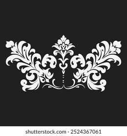 floral ornament with intricate swirls and leaves in monochrome and black background