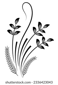 Floral ornament with leaves and abstract lines. Decorative element for decor and greeting or invitation card design