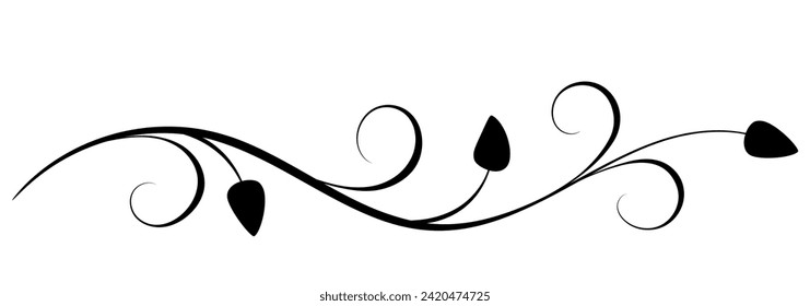 Floral ornament with leaves and abstract lines. Graceful element for decor and greeting or invitation card design
