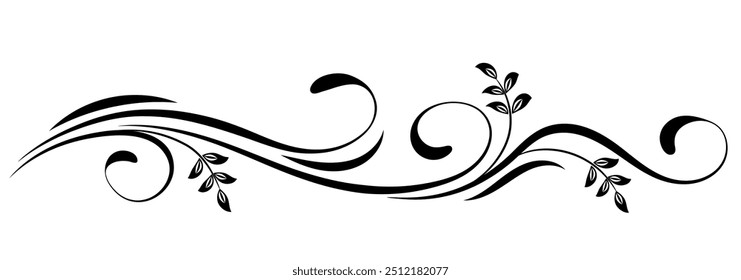 Blumenornament mit Blättern und abstrakten Linien. Angenehmes Element für Dekoration und Grußkartendesign