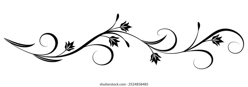 Floral ornament with leaves and abstract lines. Graceful element for decor and greeting or invitation card design