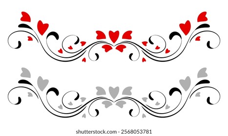 Floral ornament with leaves and abstract lines. Graceful element for decor and Valentine day greeting card design.