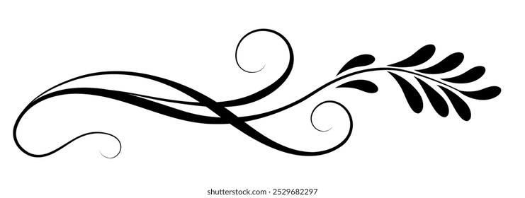 Floral ornament with leaves and abstract wave lines. Graceful element for decor and greeting or invitation card design