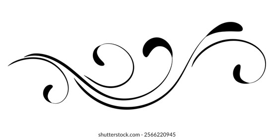 Floral ornament with leaves and abstract wave lines. Graceful element for decor and greeting or invitation card design