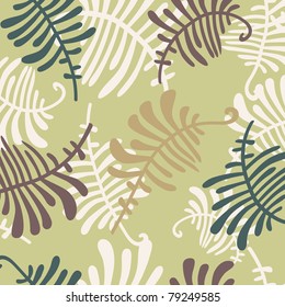 Floral ornament with leaves of fern. Seamless pattern, color khaki.