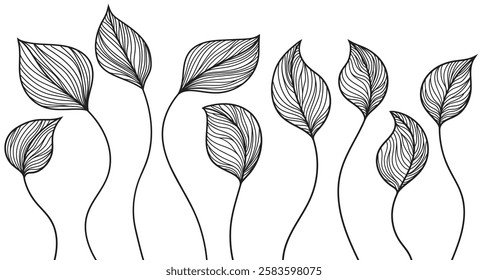 Floral ornament from leaves. Linear vector drawing isolated on white background