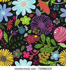 Floral ornament. Leaves. Seamless vector pattern (background).