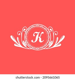 floral ornament with letter k simple vector design template.