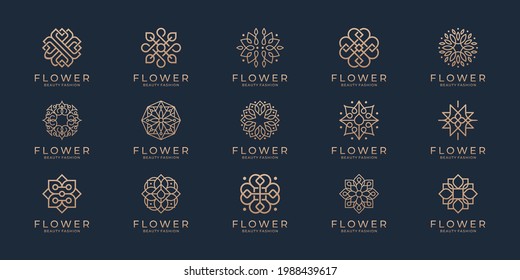 Logo de ornamento floral y conjunto de iconos. Resumen de la colección de diseño del logo de la flor de belleza.