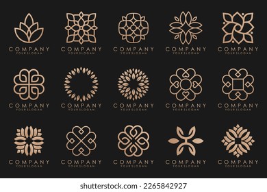 Floral ornament logo icon set. Abstract beauty flower or mandala logo design collection.