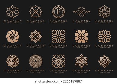 Floral ornament logo icon set. Abstract beauty flower or mandala logo design collection.