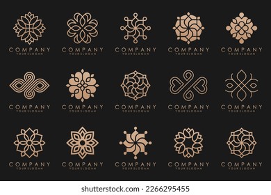 Floral ornament logo icon set. Abstract beauty flower or mandala logo design collection.