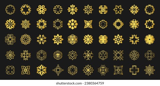 Floral ornament logo and icon set. Abstract luxury beauty mandala flower logo design collection.