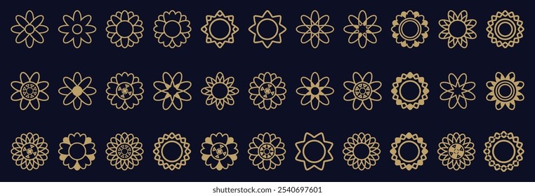 Logo de ornamento floral y conjunto de iconos. Diseño de conjunto decorativo floral creativo ornamental.