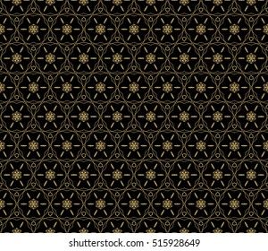 floral ornament. modern geometric pattern. Seamless vector illustration. for interior design, printing, wallpaper, fill pattern. gold on black