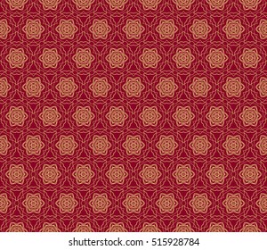 floral ornament. modern geometric pattern. Seamless vector illustration. for interior design, printing, wallpaper, fill pattern. gold on red