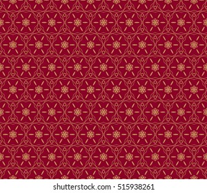 floral ornament. modern geometric pattern. Seamless vector illustration. for interior design, printing, wallpaper, fill pattern. gold on red