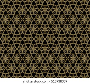 floral ornament. modern geometric pattern. Seamless vector illustration. for interior design, printing, wallpaper, fill pattern. gold on black