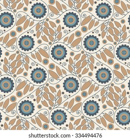 floral ornament on a beige background in seamless pattern