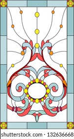 Floral ornament on the ceiling, window and door / Stained glass window