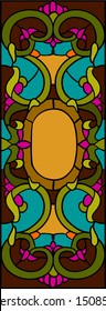 floral ornament on the ceiling, window and door / Stained glass window