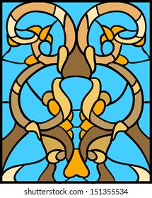 floral ornament on the ceiling, window and door / Stained glass window