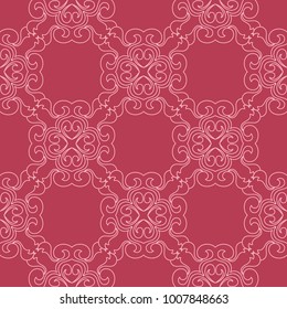 Floral ornament on red background. Seamless pattern for textile and wallpapers
