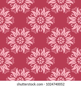 Floral ornament on red background. Seamless pattern for textile and wallpapers