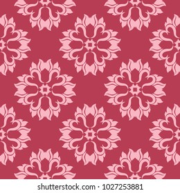 Floral ornament on red background. Seamless pattern for textile and wallpapers