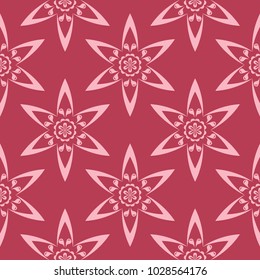 Floral ornament on red background. Seamless pattern for textile and wallpapers