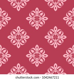 Floral ornament on red background. Seamless pattern for textile and wallpapers