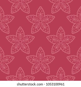 Floral ornament on red background. Seamless pattern for textile and wallpapers