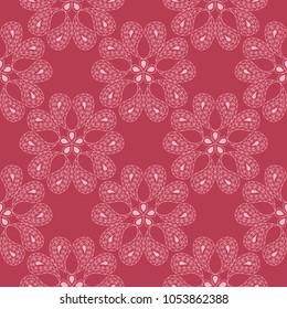 Floral ornament on red background. Seamless pattern for textile and wallpapers