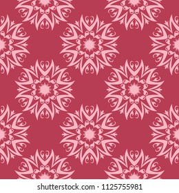 Floral ornament on red background. Seamless pattern for textile and wallpapers