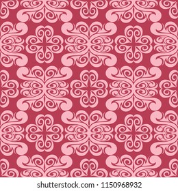Floral ornament on red background. Seamless pattern for textile and wallpapers