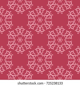 Floral ornament on red background. Seamless pattern for textile and wallpapers