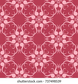 Floral ornament on red background. Seamless pattern for textile and wallpapers