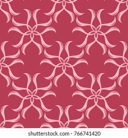 Floral ornament on red background. Seamless pattern for textile and wallpapers