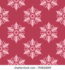 Floral ornament on red background. Seamless pattern for textile and wallpapers