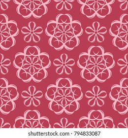 Floral ornament on red background. Seamless pattern for textile and wallpapers