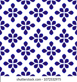 Floral ornament on watercolor backdrop damask style,seamless blue and white pattern for design, porcelain, chinaware, ceramic, tile, ceiling, texture, wallpaper, floor and wall, vector illustration